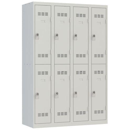 Svařovaná šatní skříň Vinco, 4 sloupce, 8 boxů, 300 mm, otočný uzávěr, šedá/šedá