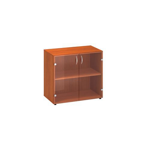 Nízká široká skříň Alfa 500, 73,5 x 80 x 45,8 cm, se skleněnými dvířky, dezén třešeň