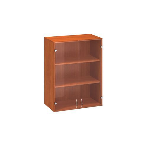 Přístavbová střední široká skříň Alfa 500, 104,5 x 80 x 45,8 cm, se skleněnými dvířky, dezén třešeň