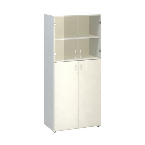 Vysoká široká skříň Alfa 500, 178 x 80 x 47 cm, s kombinovanými dvířky, dezén bílá