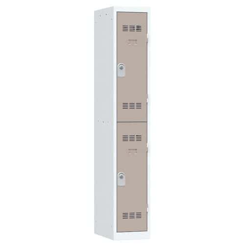 Svařovaná šatní skříň Vinco, 1 sloupec, 2 boxy, 300 mm, cylindrický zámek, šedá/hnědá