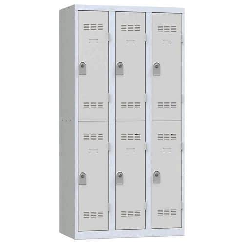 Svařovaná šatní skříň Vinco, 3 sloupce, 6 boxů, 300 mm, cylindrický zámek, šedá/šedá