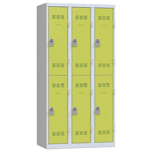 Svařovaná šatní skříň Vinco, 3 sloupce, 6 boxů, 300 mm, cylindrický zámek, šedá/zelená