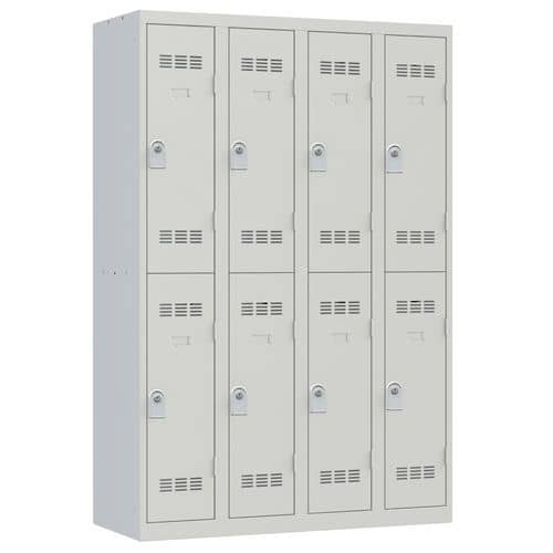 Svařovaná šatní skříň Vinco, 4 sloupce, 8 boxů, 300 mm, cylindrický zámek, šedá/šedá
