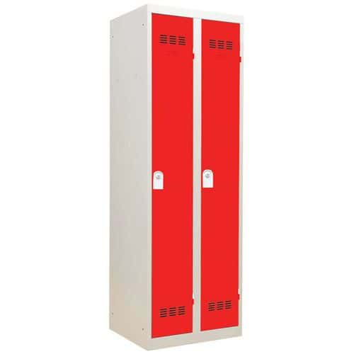 Svařovaná šatní skříň Vinco, 2 oddíly, 300 mm, cylindrický zámek, šedá/červená