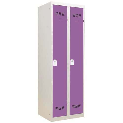 Svařovaná šatní skříň Vinco, 2 oddíly, 300 mm, cylindrický zámek, šedá/fialová