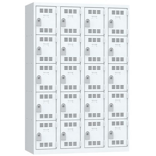 Svařovaná šatní skříň Vinco, 4 sloupce, 20 boxů, 300 mm, cylindrický zámek, šedá/šedá