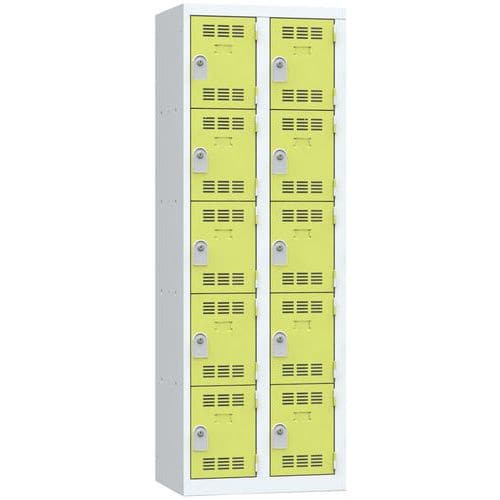 Svařovaná šatní skříň Vinco, 2 sloupce, 10 boxů, 300 mm, cylindrický zámek, šedá/zelená