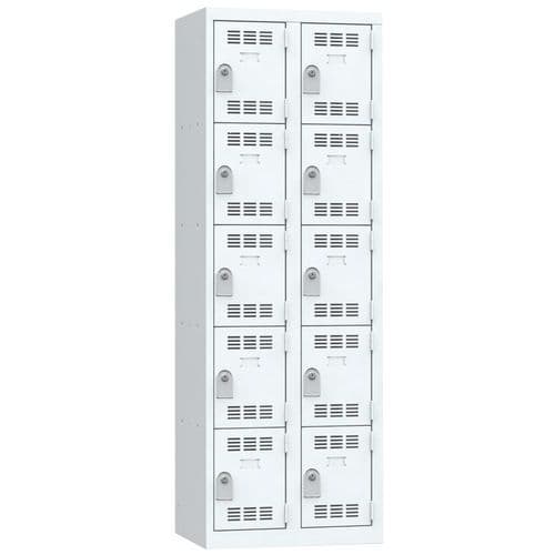 Svařovaná šatní skříň Vinco, 2 sloupce, 10 boxů, 300 mm, cylindrický zámek, šedá/šedá