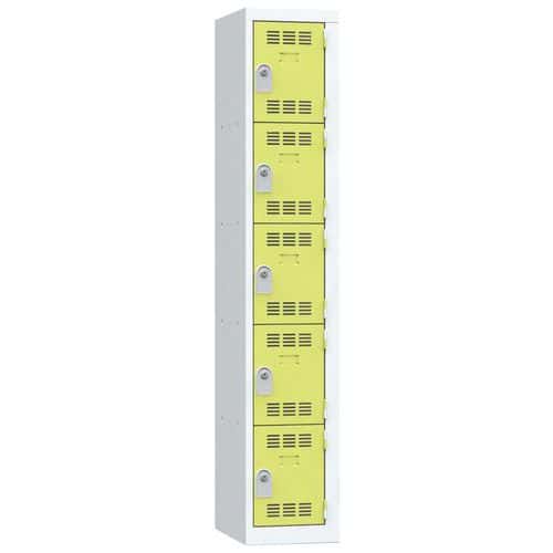 Svařovaná šatní skříň Vinco, 1 sloupec, 5 boxů, 300 mm, cylindrický zámek, šedá/zelená