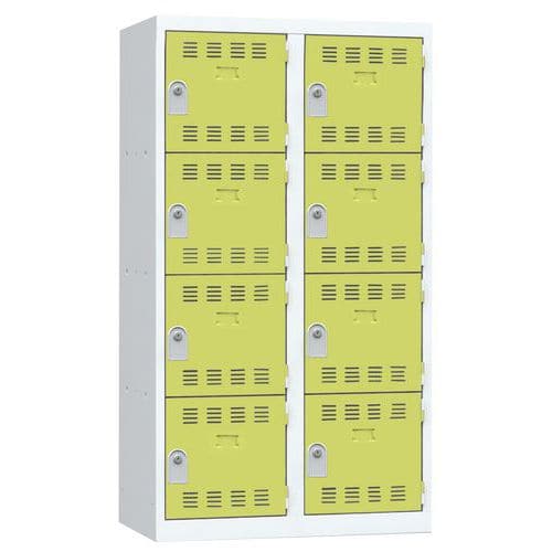 Svařovaná šatní skříň Vinco, 2 sloupce, 8 boxů, 400 mm, cylindrický zámek, šedá/zelená