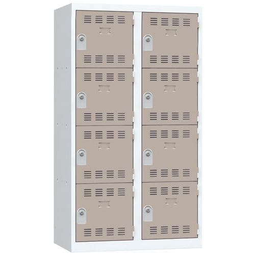 Svařovaná šatní skříň Vinco, 2 sloupce, 8 boxů, 400 mm, cylindrický zámek, šedá/hnědá