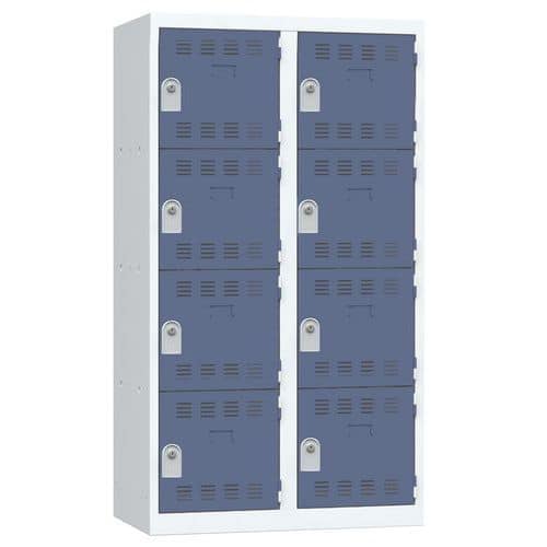 Svařovaná šatní skříň Vinco, 2 sloupce, 8 boxů, 400 mm, cylindrický zámek, šedá/modrá