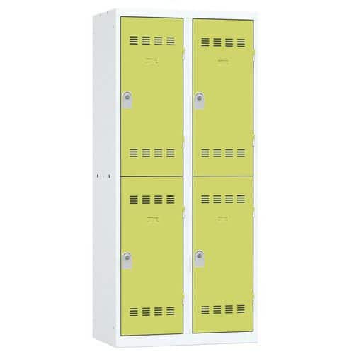 Svařovaná šatní skříň Vinco, 2 sloupce, 4 boxy, 400 mm, cylindrický zámek, šedá/zelená