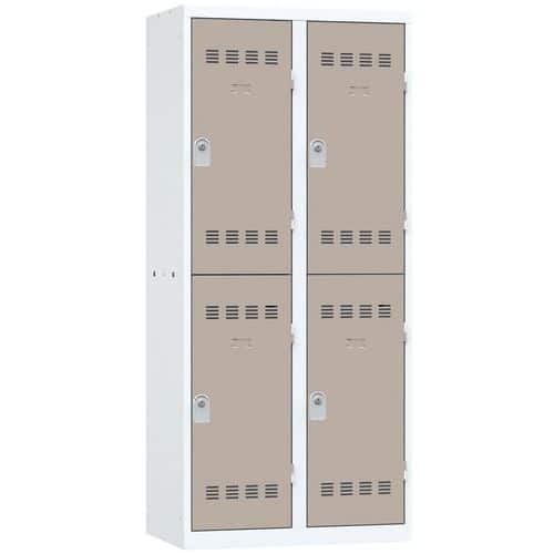 Svařovaná šatní skříň Vinco, 2 sloupce, 4 boxy, 400 mm, cylindrický zámek, šedá/hnědá