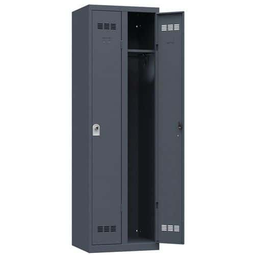 Svařovaná šatní skříň Vinco, 2 oddíly, 300 mm, otočný uzávěr, antracit/antracit