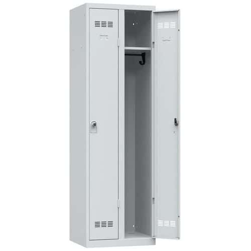 Svařovaná šatní skříň Vinco, 2 oddíly, 300 mm, otočný uzávěr, šedá/šedá