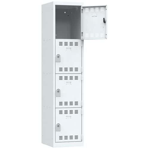 Svařovaná šatní skříň Vinco, 1 sloupec, 4 boxy, 400 mm, cylindrický zámek, šedá/šedá