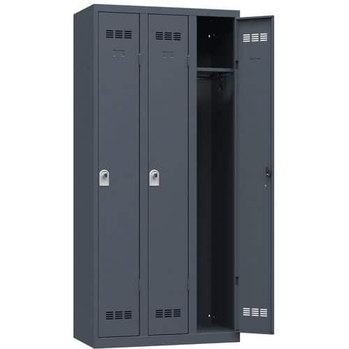 Svařovaná šatní skříň Vinco, 3 oddíly, 300 mm, otočný uzávěr, bílý hliník/bílý hliník