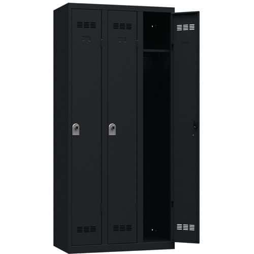 Svařovaná šatní skříň Vinco, 3 oddíly, 300 mm, otočný uzávěr, černá/černá