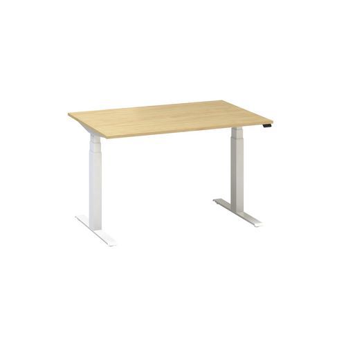 Výškově nastavitelný kancelářský stůl Alfa Up s bílým podnožím, 120 x 80 x 61,5-127,5 cm, dezén buk Bavaria