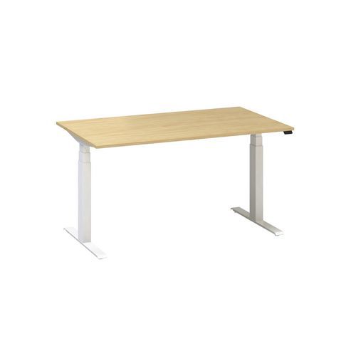 Výškově nastavitelný kancelářský stůl Alfa Up s bílým podnožím, 140 x 80 x 61,5-127,5 cm, dezén buk Bavaria