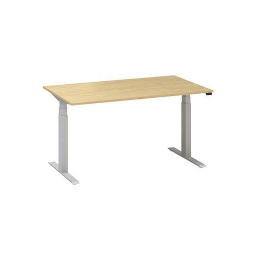 Výškově nastavitelný kancelářský stůl Alfa Up s šedým podnožím, 140 x 80 x 61,5-127,5 cm, dezén buk Bavaria