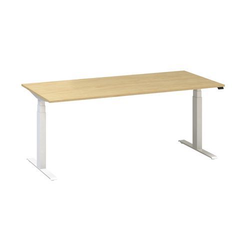 Výškově nastavitelný kancelářský stůl Alfa Up s bílým podnožím, 180 x 80 x 61,5-127,5 cm, dezén buk Bavaria
