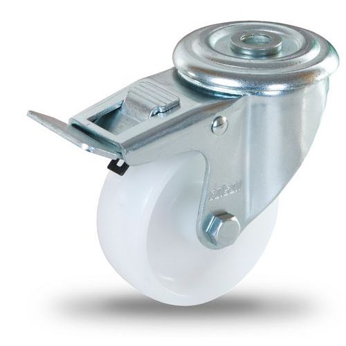 Polypropylenové transportní kolo se středovým otvorem, průměr 125 mm, otočné s brzdou, kluzné ložisko