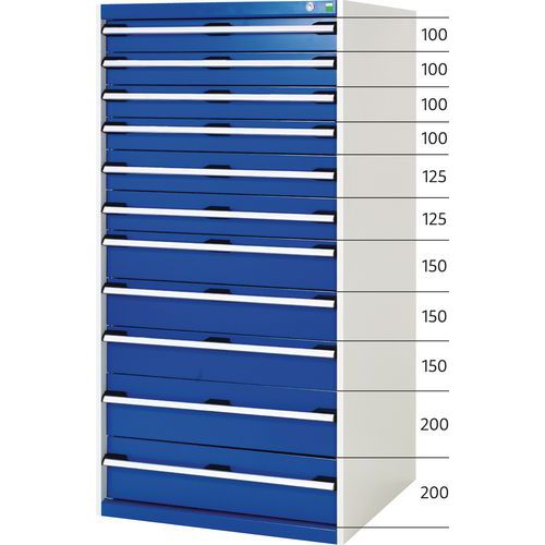 Dílenská zásuvková skříň, Bott SL-87, výška 160 cm, 11 zásuvek