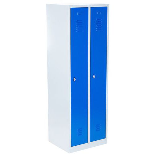 Svařovaná šatní skříň, 2 oddíly, šedá/modrá, cylindrický zámek - Manutan Expert DURO PROFI