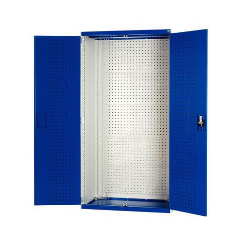 Dílenská skříň s perfo panely pro držáky na nářadí/nářadí, 200 x 105 x 65 cm, šedá-modrá