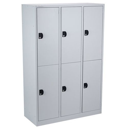 Svařovaná šatní skříň Manutan Expert Brick, 6 oddílů, cylindrický zámek, šedá/šedá