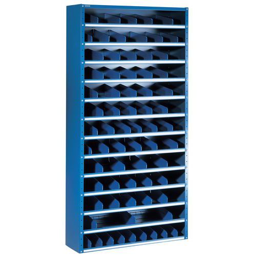 Kovový regál s děliči, 198x100x40 cm, 12 polic, modrý - Manutan Expert