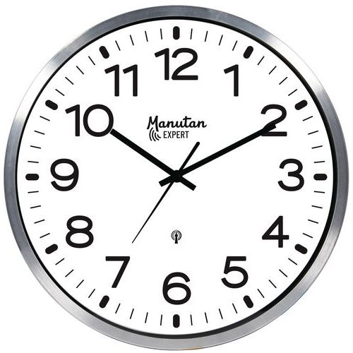 Analogové hodiny Manutan Expert, autonomní DCF, průměr 30 cm, stříbrné