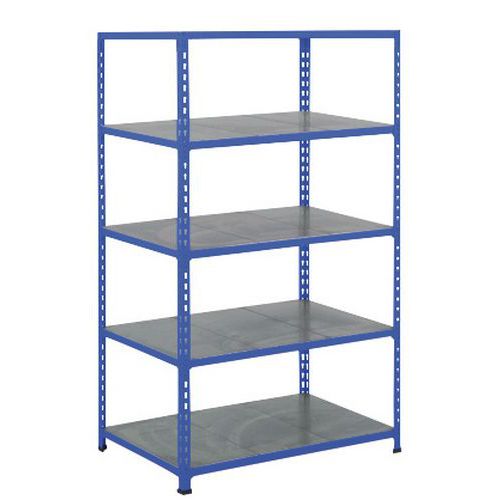 Kovový regál Rapid 2, 198 x 91,5 x 45,5 cm, 180 kg/police, 5 ocelových polic, modrý