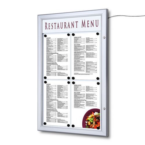Osvětlená magnetická vitrína Menu, jednokřídlá, 4 x A4