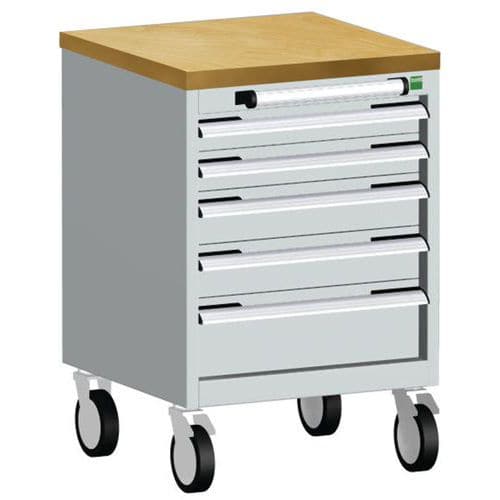Mobilní zásuvková skříň Bott Cubio, 79 x 52,5 x 52,5 cm, 5 zásuvek, multiplex, šedá-šedá