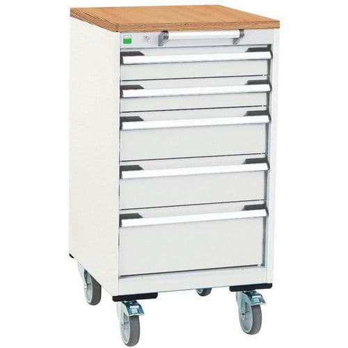 Mobilní zásuvková skříň Bott Cubio, 99 x 52,5 x 52,5 cm, 5 zásuvek, multiplex, šedá-šedá