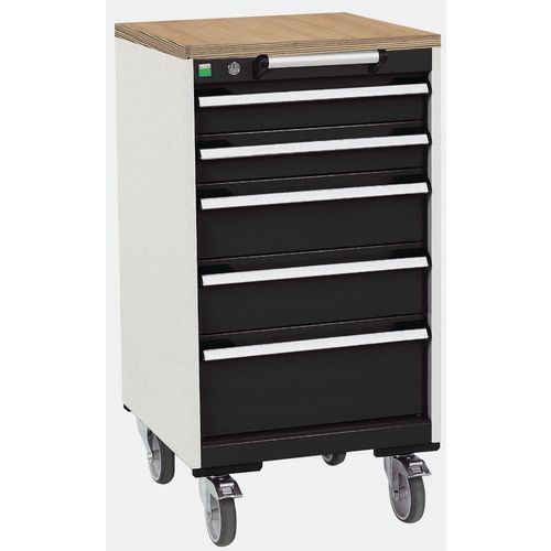 Mobilní zásuvková skříň Bott Cubio, 99 x 52,5 x 52,5 cm, 5 zásuvek, multiplex, šedá-antracit