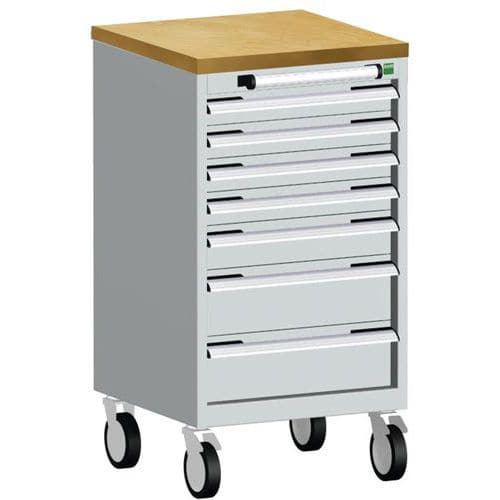 Mobilní zásuvková skříň Bott Cubio, 99 x 52,5 x 52,5 cm, 7 zásuvek, multiplex, šedá-šedá