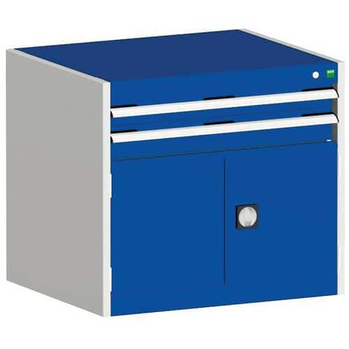 Dílenská zásuvková skříň Bott Cubio, 70 x 80 x 65 cm, 2 zásuvky, 1 skříňka, šedá-modrá