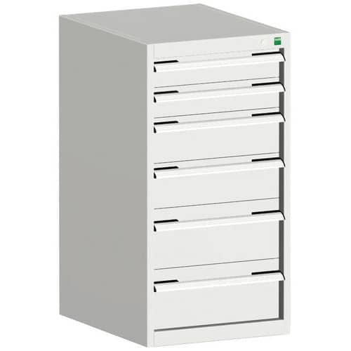 Dílenská zásuvková skříň Bott Cubio, 100 x 52,5 x 52,5 cm, 6 zásuvek, šedá-šedá