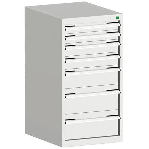 Dílenská zásuvková skříň Bott Cubio, 100 x 52,5 x 52,5 cm, 7 zásuvek, šedá-šedá