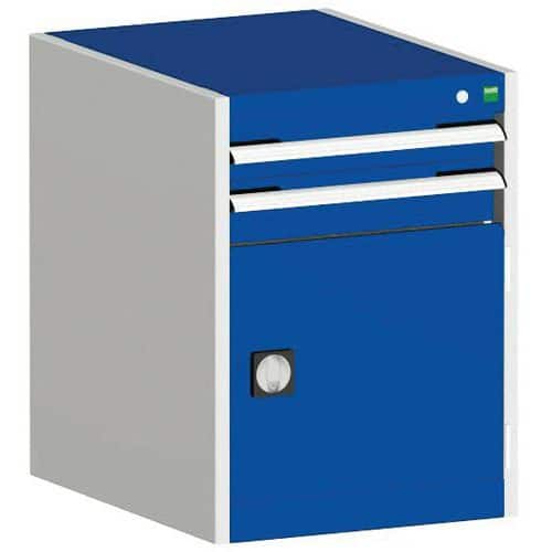 Dílenská zásuvková skříň Bott Cubio, 70 x 52,5 x 65 cm, 2 zásuvky, 1 skříňka, šedá-modrá