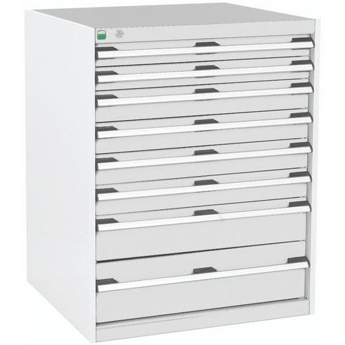 Dílenská zásuvková skříň Bott Cubio, 100 x 80 x 75 cm, 8 zásuvek, šedá-šedá