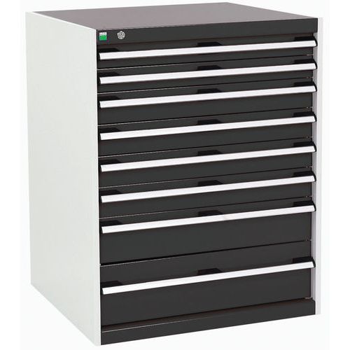 Dílenská zásuvková skříň Bott Cubio, 100 x 80 x 75 cm, 8 zásuvek, šedá-antracit