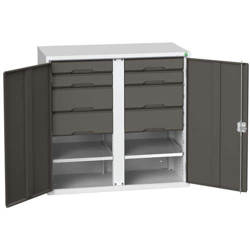 Kovová skříň pro údržbu Bott Verso, 100 x 105 x 55 cm, 2 police, 8 zásuvek, šedá-antracit