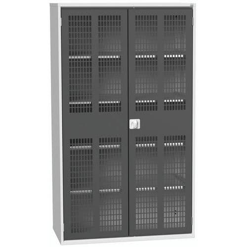 Dílenská skříň policová Bott Verso, drátěné dveře, 4 police, 200 x 130 x 55 cm, šedá-antracit