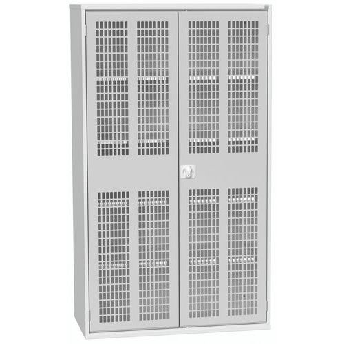 Dílenská skříň policová Bott Verso, drátěné dveře, 4 police, 200 x 130 x 55 cm, šedá-šedá